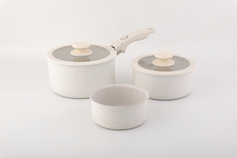 可拆手柄奶鍋6件套(白色撒金點)